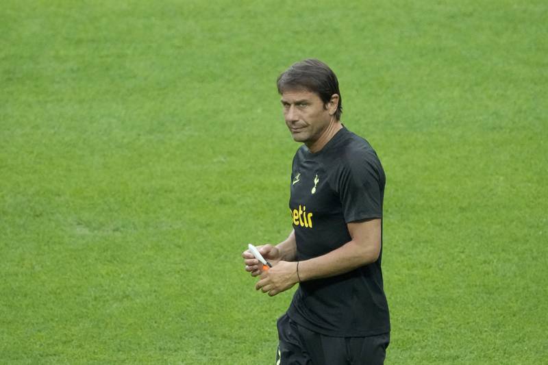 Tottenham's head coach Antonio Conte watches his players. AP Photo 