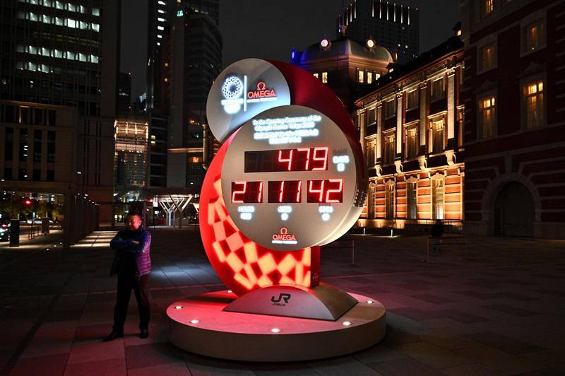 A countdown clock shows the adjusted time remaining for the postponed Tokyo Olympic Games outside Tokyo station, in Tokyo. The postponed Tokyo 2020 Olympics will open on July 23, 2021.  AFP