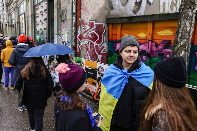 The 'Beacon of Ukraine', a gathering at Markthalle Neun in Berlin, bringing together refugees and NGOs as well as showcasing Ukrainian culture. Getty Images