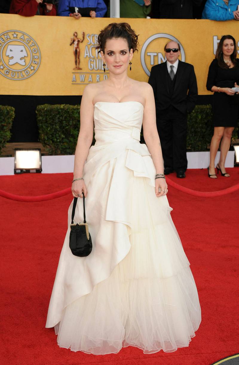 Winona Ryder wears an Alberta Ferretti bridal gown at the 17th Annual Screen Actors Guild Awards held at The Shrine Auditorium in Los Angeles, California, on January 30, 2011.  Getty