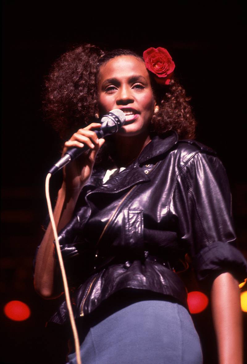 Houston sings at the Poplar Creek Music Theatre in Hoffman Estates, Illinois, on June 25, 1985. Getty Images