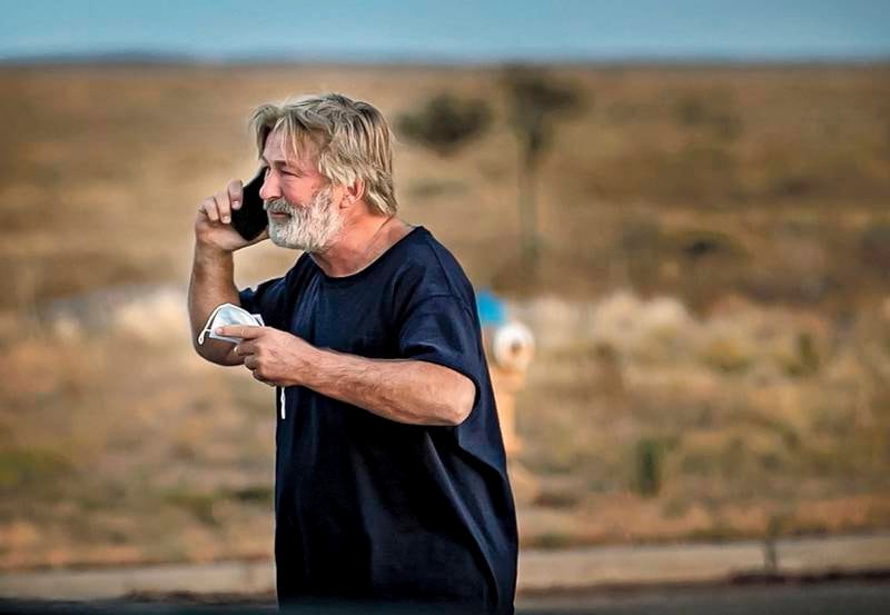 Alec Baldwin outside the Santa Fe County Sheriff's Office in New Mexico, after he was questioned about a shooting on the set of the film 'Rust', which killed cinematographer Halyna Hutchins and wounded director Joel Souza. AP

