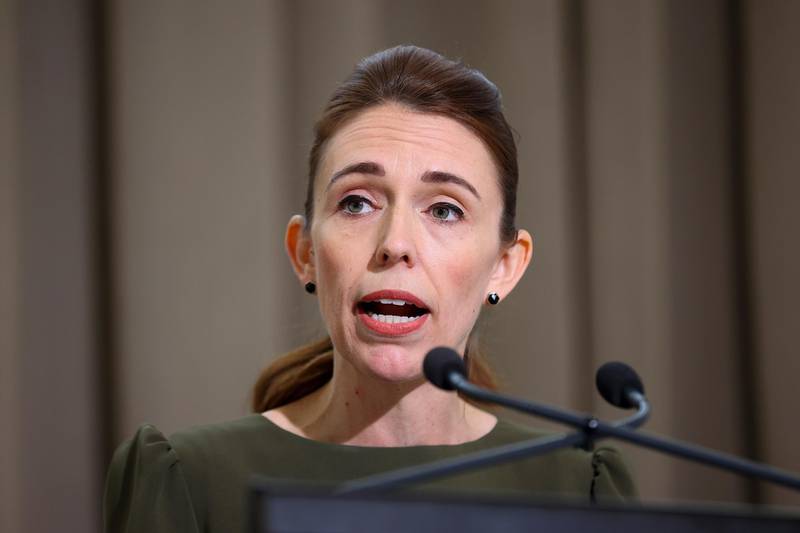 WELLINGTON, NEW ZEALAND - DECEMBER 08: Prime Minister Jacinda Ardern speaks to media during a media lock-up ahead of the release of the Royal Commission of Inquiry in relation to the Terrorist Attack on Christchurch Mosques at Parliament on December 08, 2020 in Wellington, New Zealand. The Royal Commission report into the 2019 terrorist attack on Christchurch mosques will be released on Tuesday 8 December.  51 people were killed after a man opened fire at Al Noor Mosque and the Linwood Islamic Centre in Christchurch on Friday, 15 March 2019. The Australian gunman was sentenced to life in prison without parole after being found guilty of 92 charges relating to what was New Zealand's worst mass shooting in history. (Photo by Hagen Hopkins/Getty Images)
