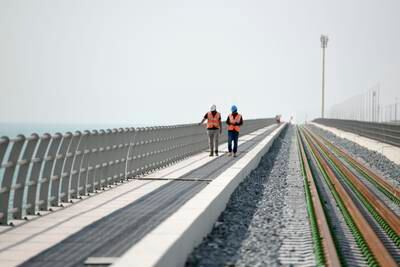 The bridge stretches a kilometre across the Arabian Gulf and connects Abu Dhabi’s sprawling Khalifa Port to the emirate's mainland. Photo: Khushnum Bhandari / The National