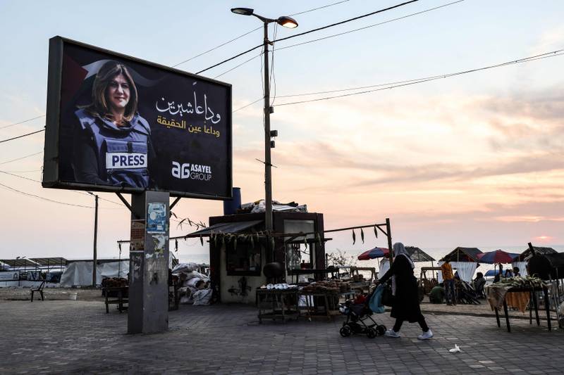 A poster of Abu Akleh on a billboard in Gaza city. AFP