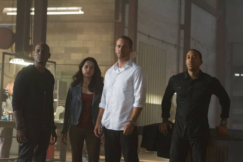 Gibson, Michelle Rodriguez, Walker and Ludacris in Furious 7