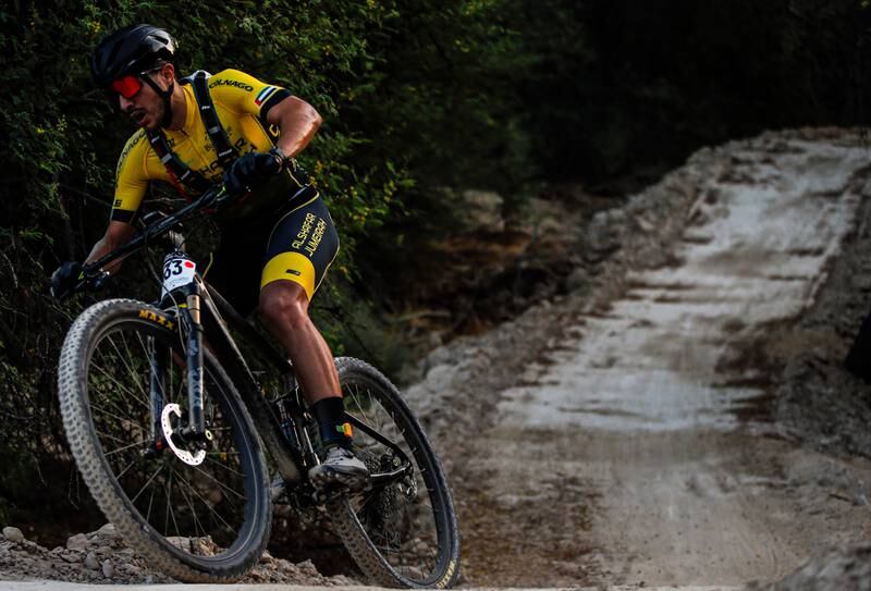 A participant in action during the mountain bike race.