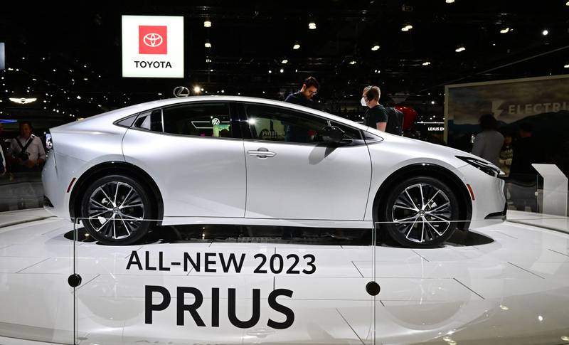 The all-new 2023 Toyota Prius on display at the 2022 Los Angeles Auto Show.  AFP