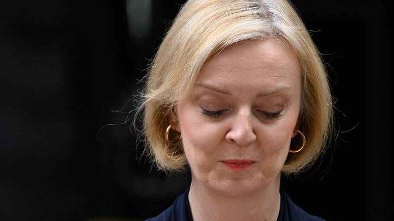 Prime Minister Liz Truss announces her resignation outside No 10 Downing Street on October 20. Getty