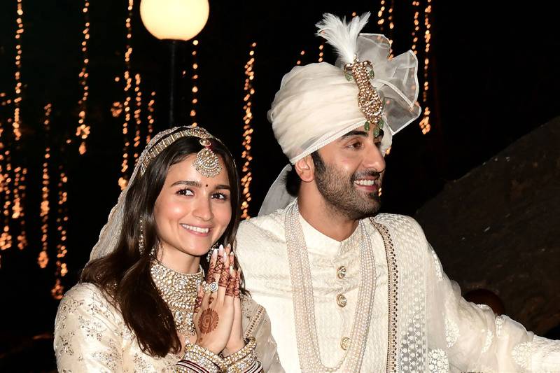 Bollywood actors Ranbir Kapoor and Alia Bhatt during their wedding ceremony in April. AFP
