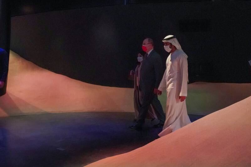 Sheikh Hamdan bin Mohammed, Crown Prince of Dubai, meets Albert II, Prince of Monaco, at the Monaco pavilion at Expo 2020 Dubai. All photos: Dubai Media Office