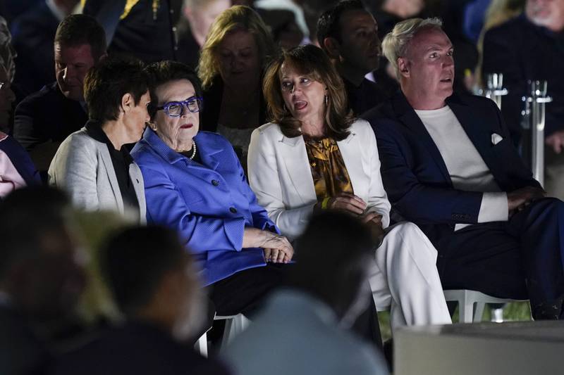 Not only is Billie Jean King, in blue, part of the Elton John Aids Foundation, the pop star also wrote 'Philadelphia Freedom' for her in 1975. AP