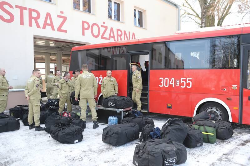 Polish firefighters at Rescue and Fire Fighting Unit No 9 in Lodz prepare to travel to Turkey. EPA