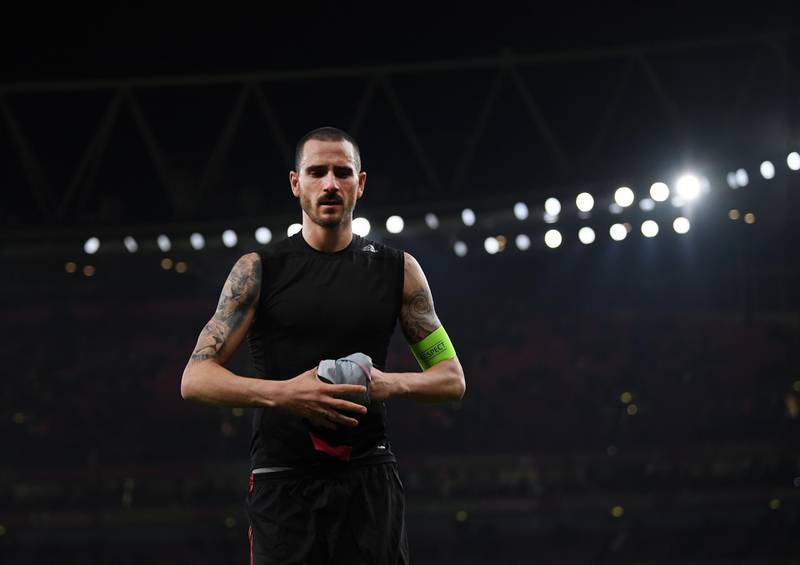LONDON, ENGLAND - MARCH 15:  Leonardo Bonucci of AC Milan shows his frustrations after defeat in  the UEFA Europa League Round of 16 Second Leg match between Arsenal and AC Milan at Emirates Stadium on March 15, 2018 in London, England.  (Photo by Shaun Botterill/Getty Images)