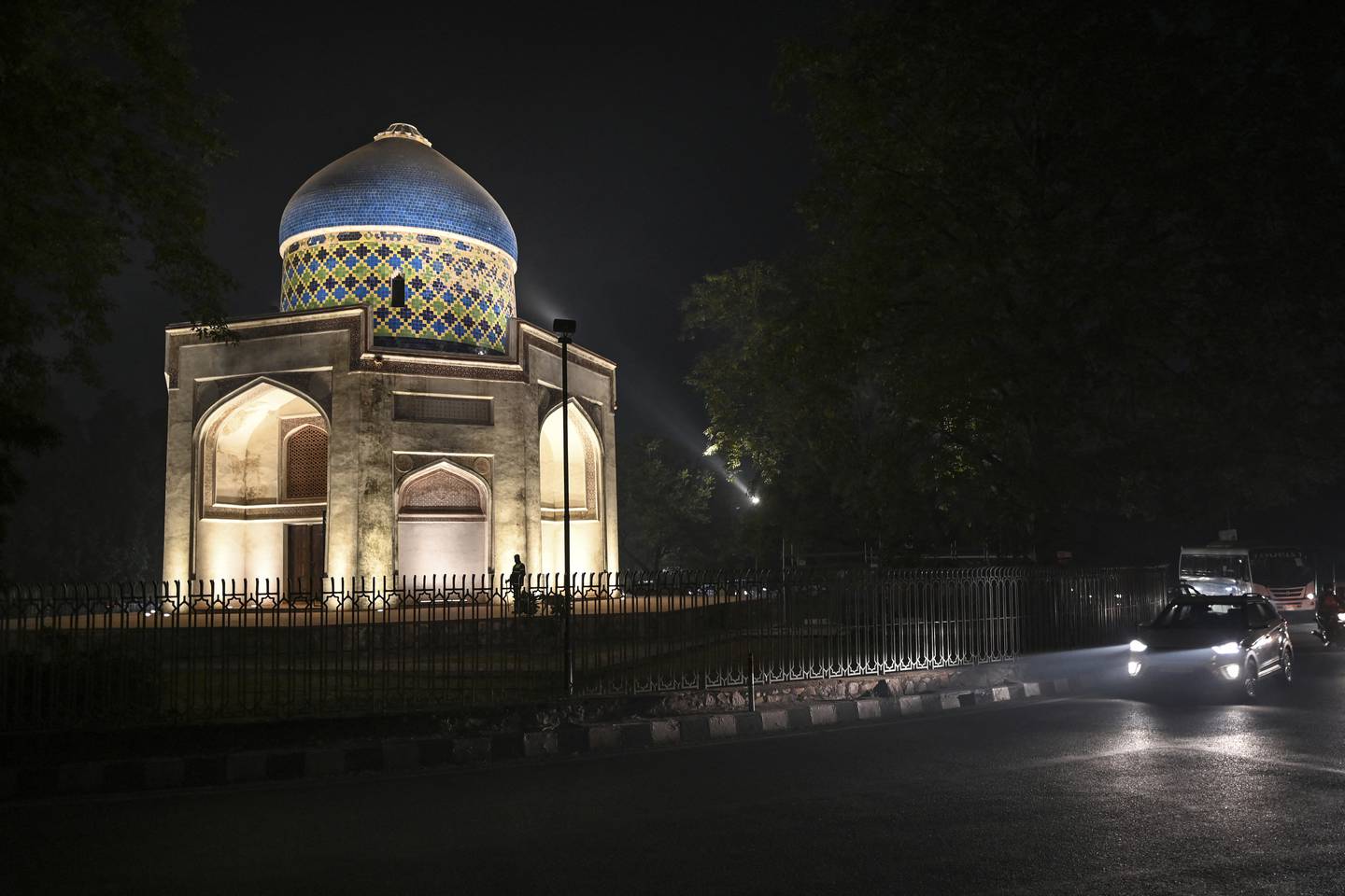The illuminated Sabz Burj tomb, which is part of the Humayun's Tomb Complex, in New Delhi. AFP