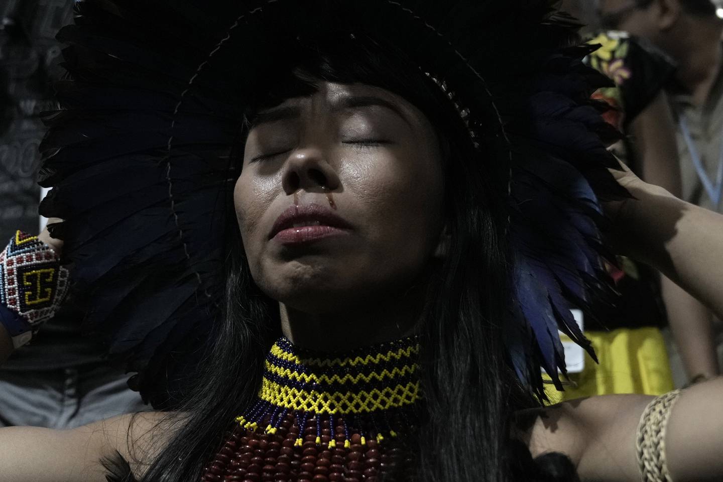 A member of the Sapara community in the Amazon region of Ecuador, one of the developing countries that a Cop27 draft document seeks to assist. AP