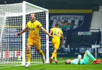 Tottenham Hotspur striker Harry Kane celebrates after scoring the winner in their Premier League win over West Bromwich Albion at the Hawthorns, on Sunday, November 8. EPA