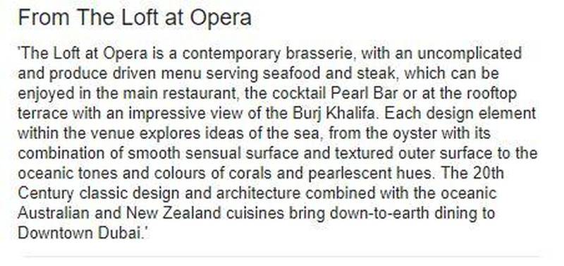 The words describing the Loft at Opera bear an uncanny resemblance to Sean Connolly's restaurant 