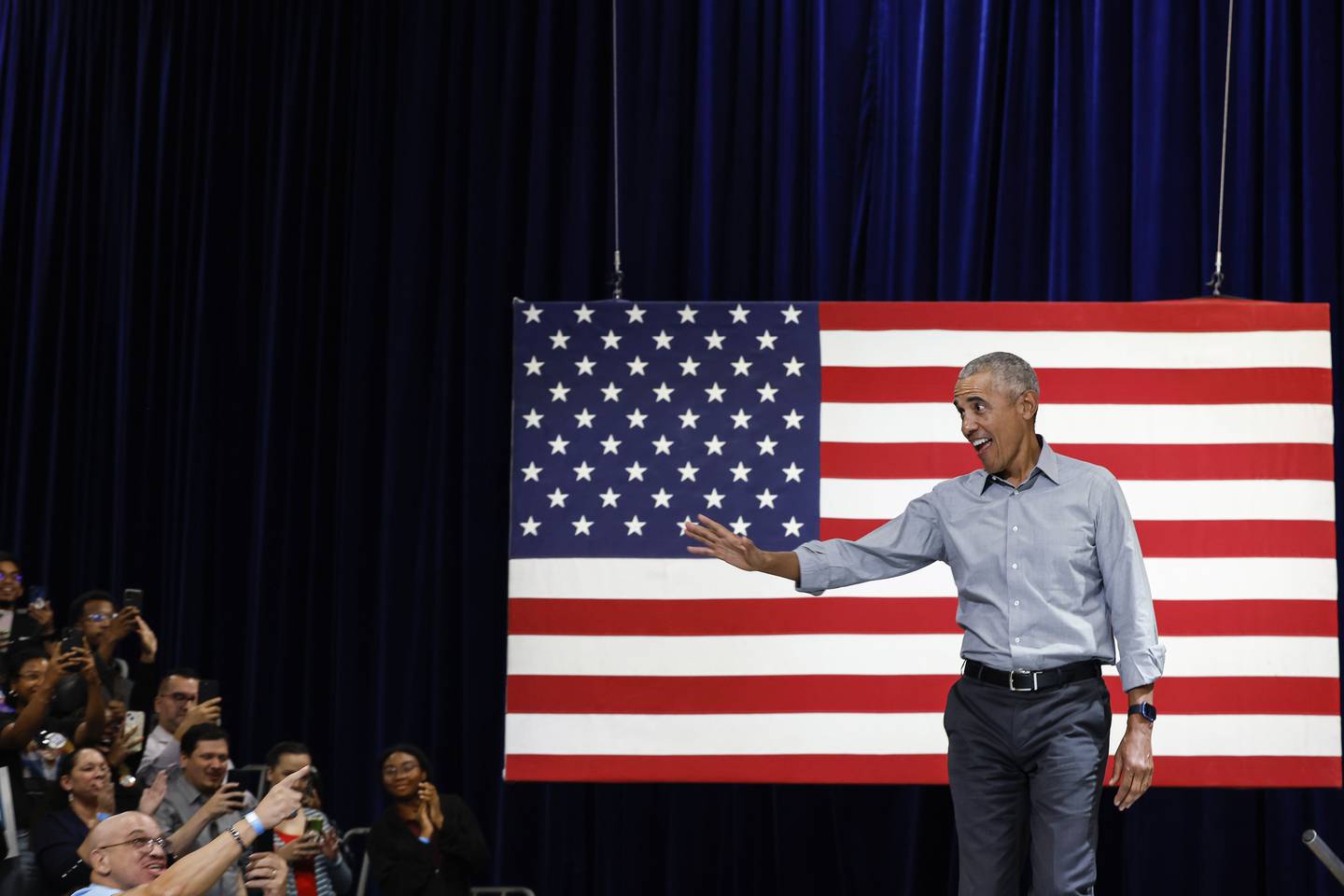 Former US President Barack Obama at a campaign rally for Nevada Democrats, on November 1. Getty Images / AFP