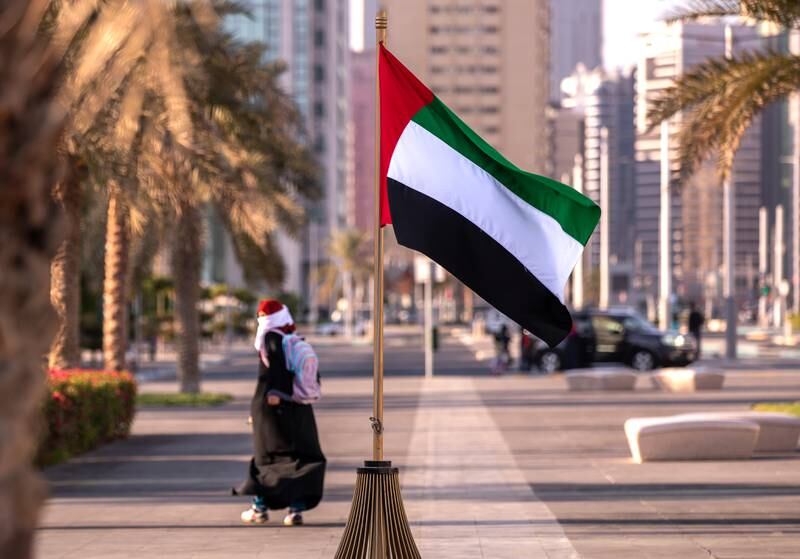 The UAE flags at the Abu Dhabi City Municipality. Victor Besa/The National