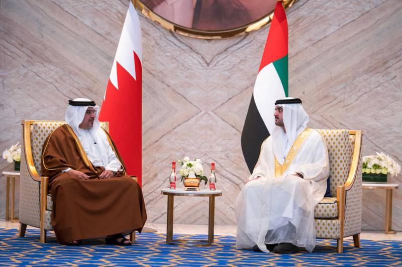 Sheikh Maktoum bin Mohammed, Deputy Prime Minister and Minister of Finance, with Bahrain's Crown Prince Salman bin Hamad at Expo 2020 Dubai. Photo: @MaktoumMohammed