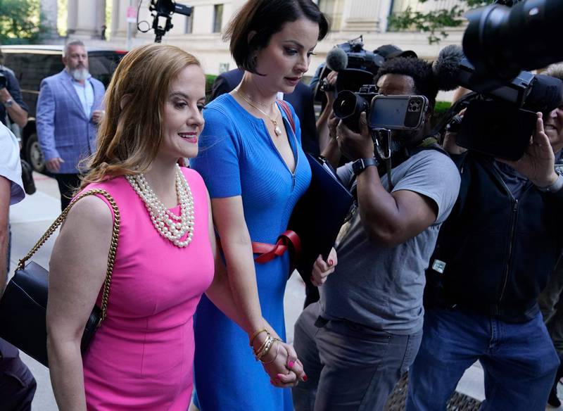 Victims Elizabeth Stein and Sarah Ransome arrive at the US District Court for the Southern District of New York for the sentencing hearing of Ghislaine Maxwell. AFP
