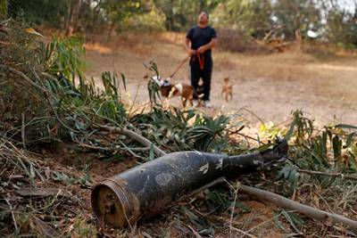 The remains of a rocket, destroyed by Israel's Iron Dome aerial defence system, which was fired by the Palestinian Islamist group Hamas from the Gaza strip. AFP