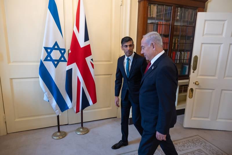 Rishi Sunak with Benjamin Netanyahu at 10 Downing Street. Photo: No 10 Downing Street