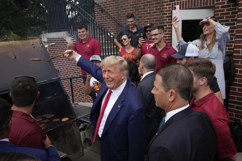 Donald Trump, pictured during a stop at Iowa State University on September 9, is a young 77. AP