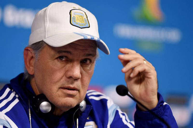 Argentina coach Alejandro Sabella speaks during a news conference at the Arena Corinthians in Sao Paulo, Brazil, on July 8, 2014. Marius Becker / EPA