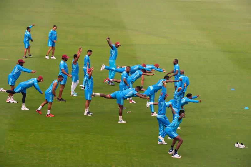 West Indies train for the T20 series against India which begins in Hyderabad on Friday. AFP