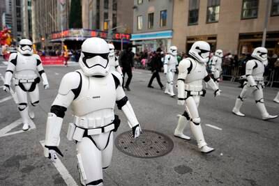'Star Wars' stormtroopers march at the parade. AP