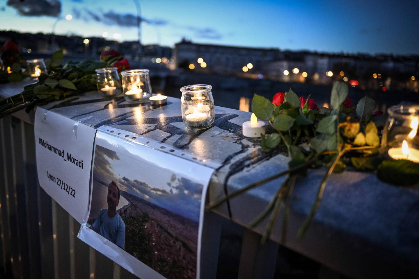 Tributes to Mohammad Moradi, an Iranian who drowned in Lyon on December 26. AFP
