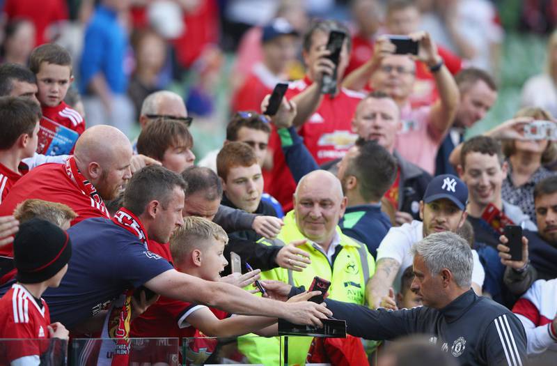 DUBLIN, IRELAND - AUGUST 02:  Manchester United manager Jose Mourinho meets some of the fans during the International Champions Cup match between Manchester United and Sampdoria at Aviva Stadium on August 2, 2017 in Dublin, Ireland.  (Photo by Ian Walton/Getty Images)
