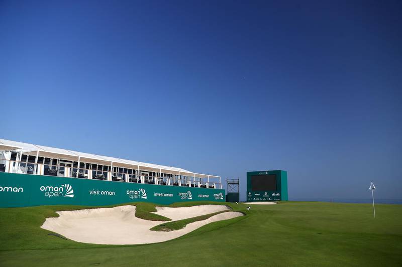 The 18th green is pictured ahead of the Oman Open 2019 at Al Mouj Golf in Muscat, Oman.   Getty