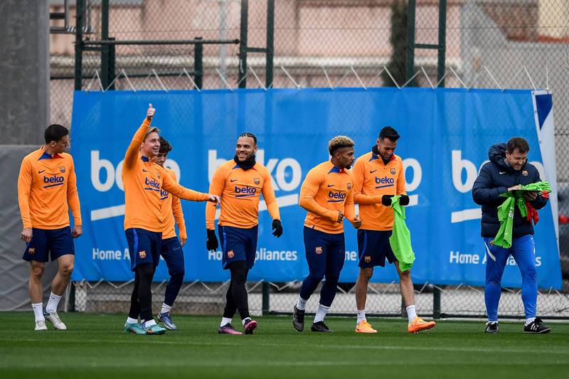 Barcelona's players take part in a training session. AFP