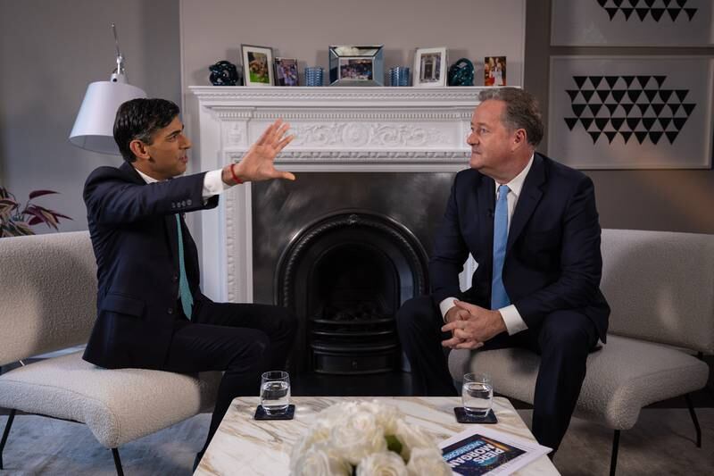 UK Prime Minister Rishi Sunak was interviewed by Talk TV’s Piers Morgan in the flat above 10 Downing Street on Thursday. Simon Walker / No 10 Downing Street