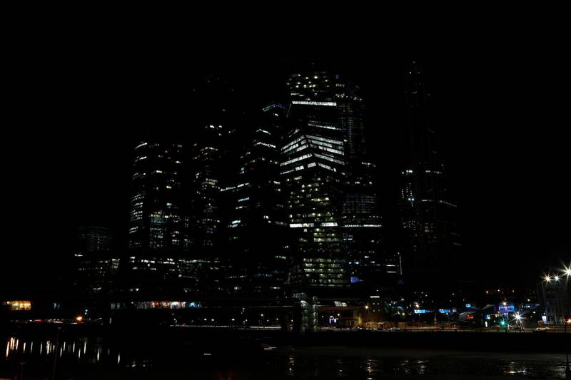 Buildings of the Moscow International Business Centre, also known as 'Moskva-City', after the lights were switched off for Earth Hour. Sergei Karpukhin / Reuters