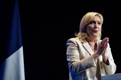 Marine Le Pen gives a speech during a campaign meeting in Stiring-Wendel. AFP