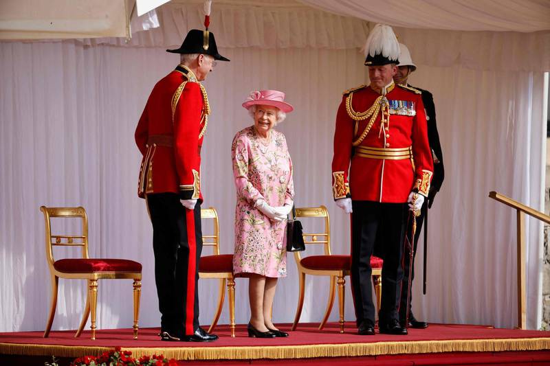 Britain's Queen Elizabeth II waits to greet US President Joe Biden and US First Lady Jill Biden in Windsor, west of London. AFP
