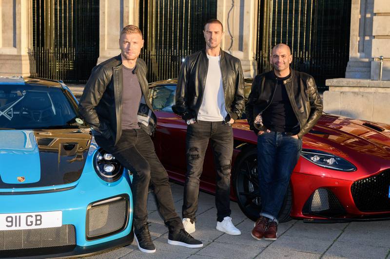 Editorial use onlyMandatory Credit: Photo by Ashley Knotek/REX/Shutterstock (9940027f)Andrew 'Freddie' Flintoff, Paddy McGuinness and Chris Harris alongside an Aston Martin and a PorscheBBC Top Gear's new presenting line-up announced, London, UK - 22 Oct 2018Freddie Flintoff, Paddy Mcguinness and Chris Harris are revealed as BBC Top Gear���s new presenting line-up, taking over the helm from Matt LeBlanc whose final series will air in early 2019 on BBC Two.