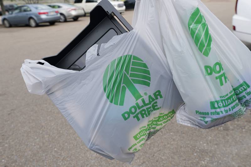 Bags of purchases from a Dollar Tree store in Jackson, Mississippi. The company sells items at $1. AP