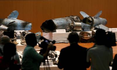 FILE PHOTO: Remains of missiles, which Saudi government says were used to attack an Aramco oil facility, are displayed during a news conference in Riyadh, Saudi Arabia September 18, 2019. REUTERS/Hamad I Mohammed/File Photo