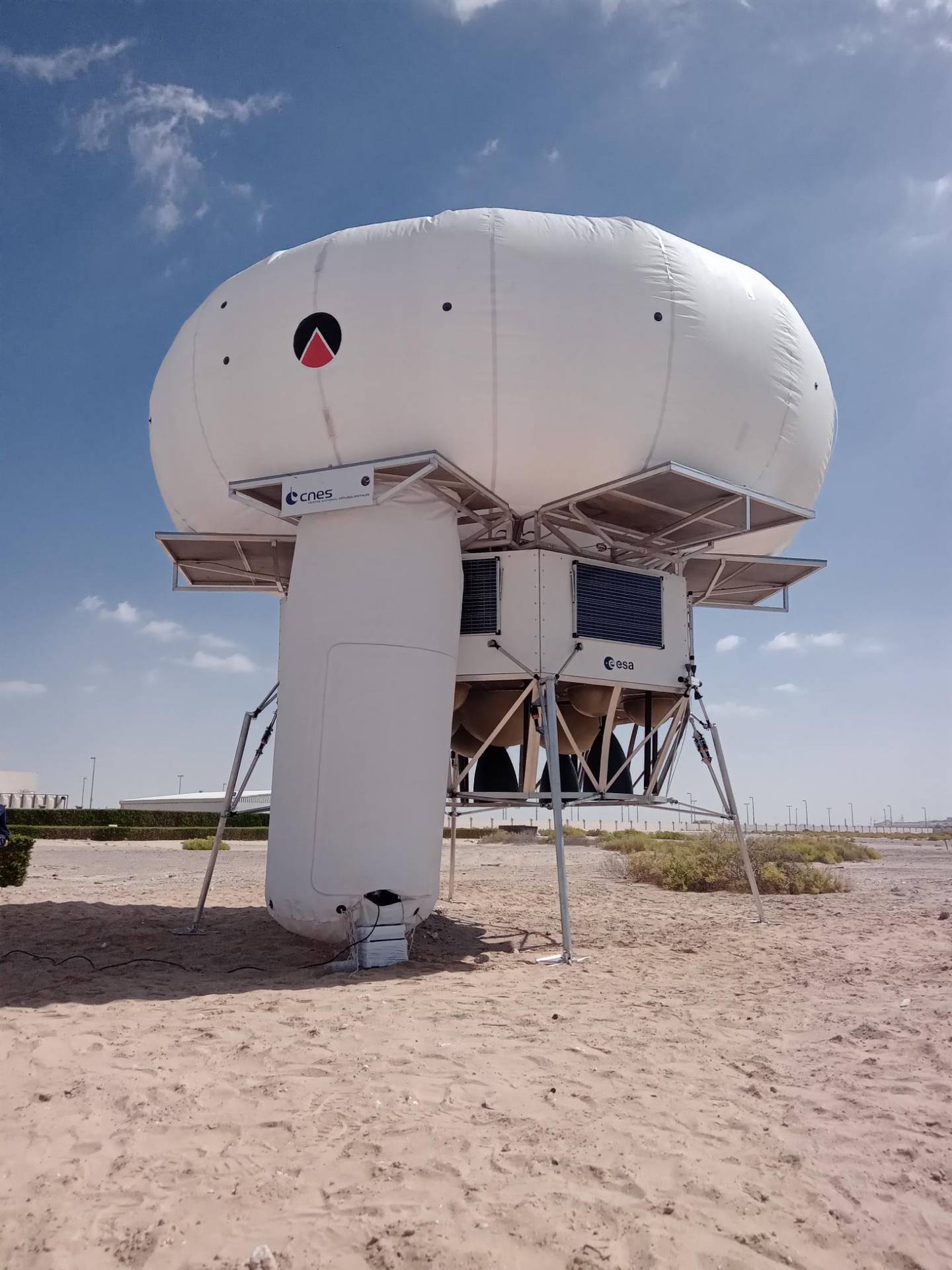 A prototype of the EuroHab, an inflatable lunar habitat, on display at Abu Dhabi University. Photo: Spartan Space