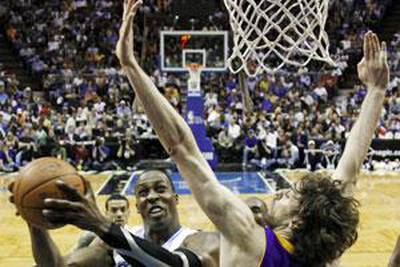 Orlando's Dwight Howard goes for a shot.