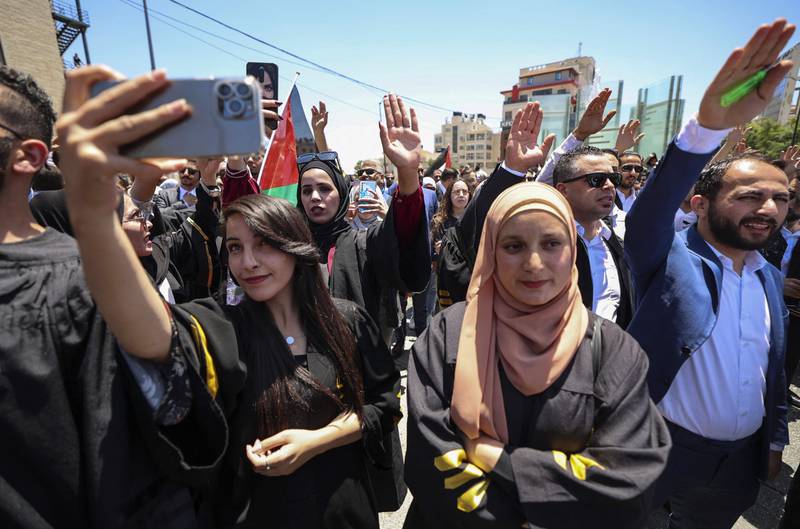 Palestinian lawyers demonstrating in Ramallah.  AFP