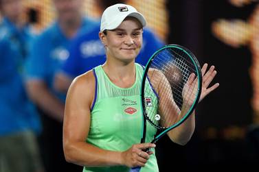 Ashleigh Barty celebrates winning her first round match against Lesia Tsurenko at the 2020 Australian Open. EPA
