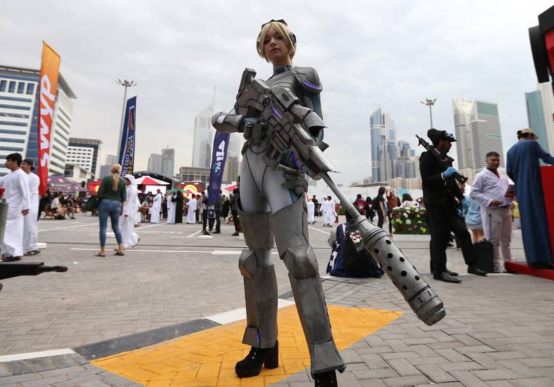 A guest in costume attends the Middle East Film and Comic Con. EPA