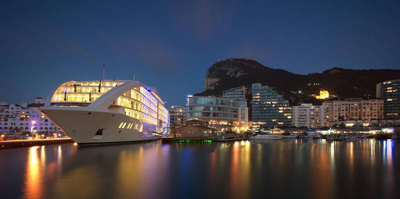 The five-star floating Sunborn Hotel in Gibraltar. Courtesy Visit Gibraltar