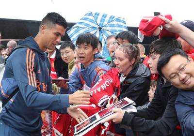 Manchester United star Cristiano Ronaldo arrives at Old Trafford ahead of the Premier League match against  Liverpool. Getty